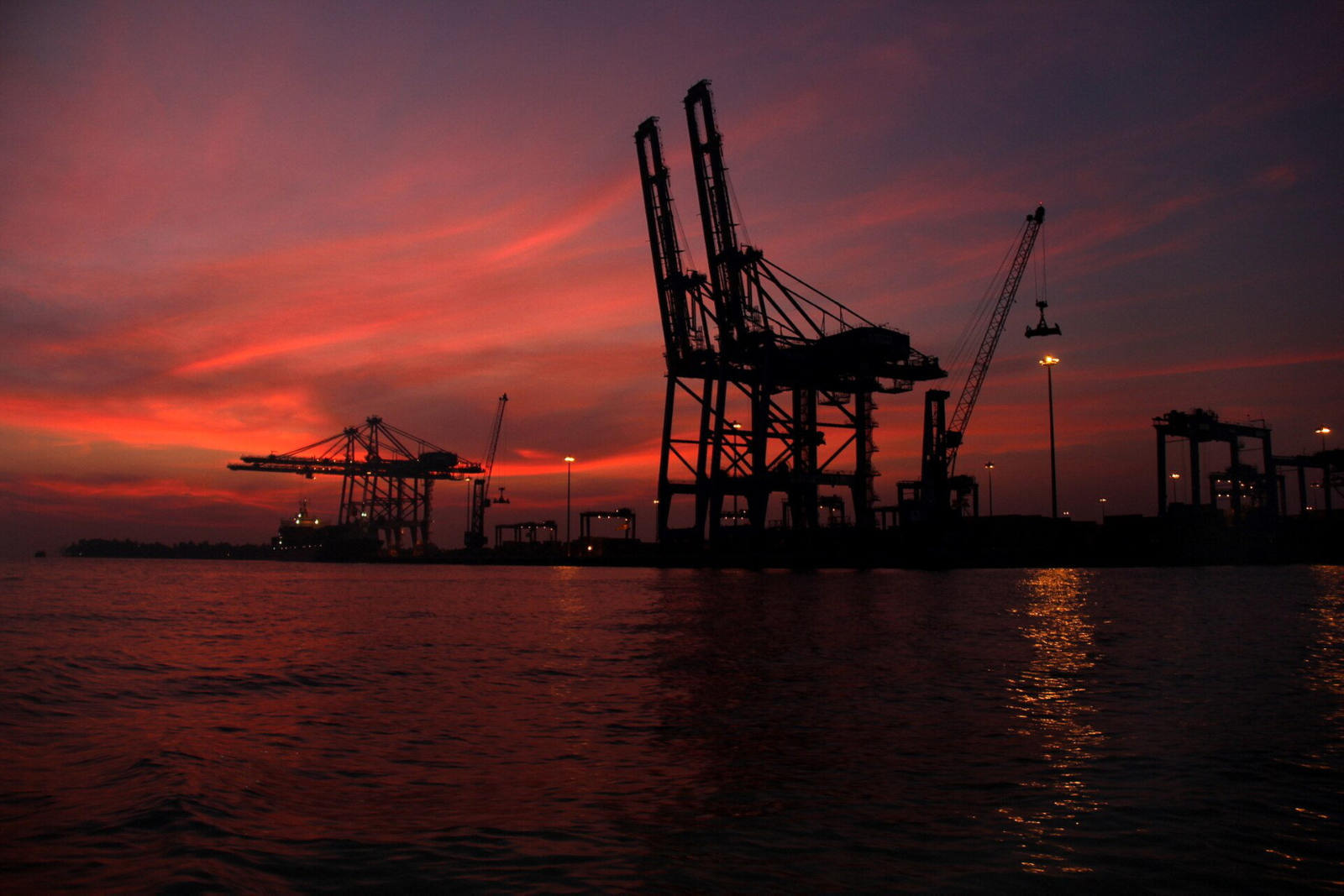 Container port at sunset